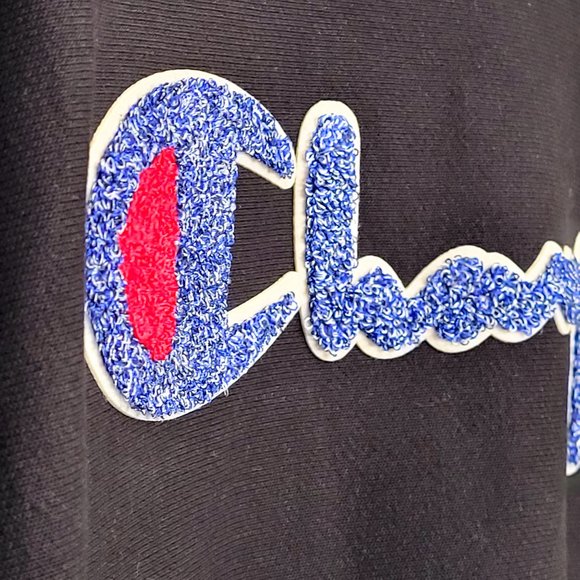 Champion Life Reverse Weave Mockneck Crew, Chenille Vintage Logo Black Applique - Picture 6 of 12